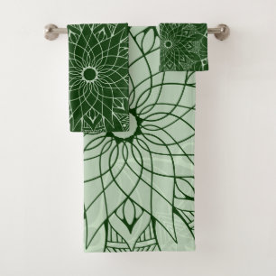 Serviettes de bain Mandala Vert Monochrome