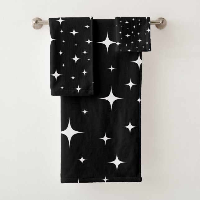 Serviettes de bain noires des étoiles scintillante (En situation)