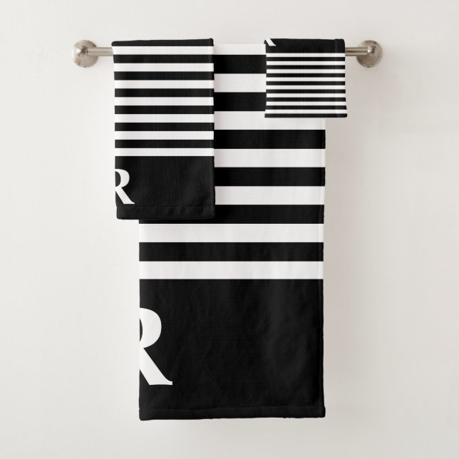 Serviettes de bain personnalisées en noir/blanc (En situation)