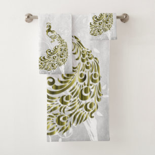 Serviettes de bain personnalisées Gold Peacock