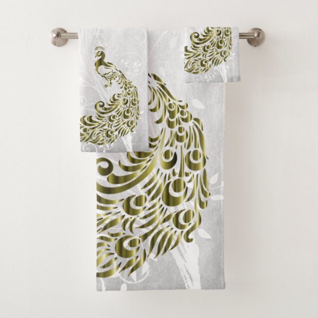 Serviettes de bain personnalisées Gold Peacock (En situation)