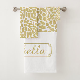 Serviettes de bain personnalisées or et blanc
