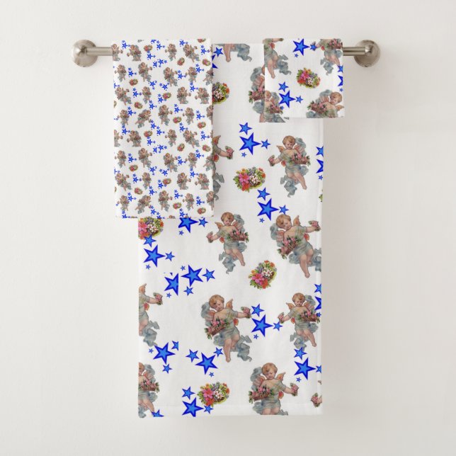 Serviettes de bain set Angel Blue Stars (En situation)