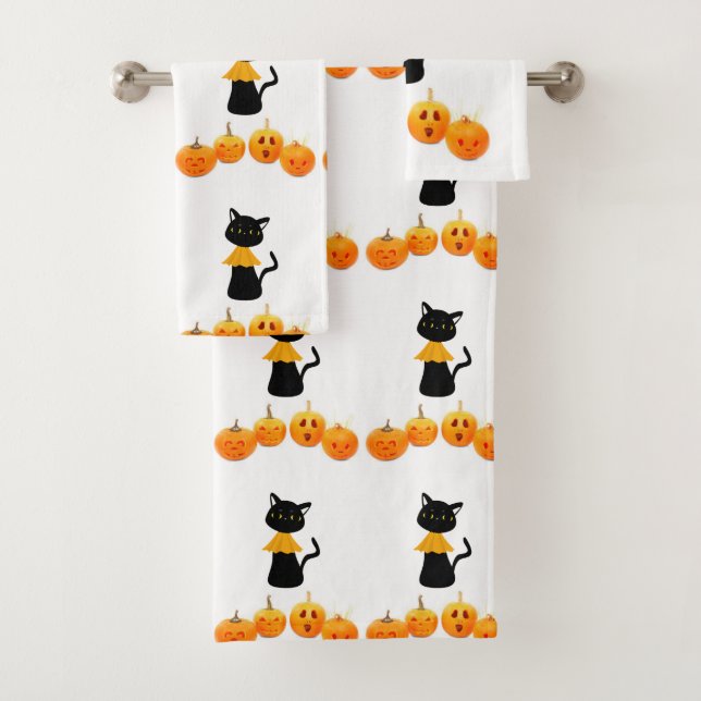 Serviettes de bain set Halloween, Chat noir (En situation)