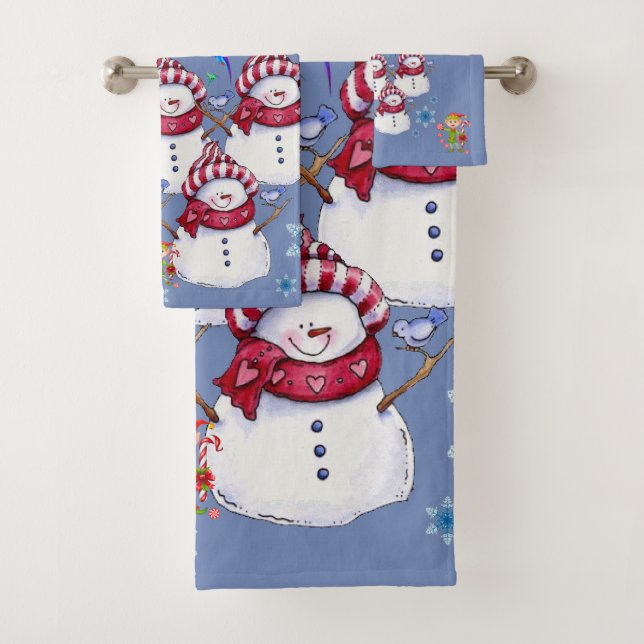 Serviettes de bain set Noël Snowman Elf (En situation)