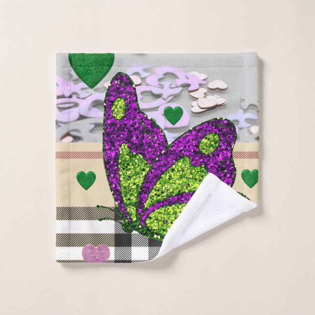 Serviettes de bain set Saint Valentin, papillon (Gant de toilette)