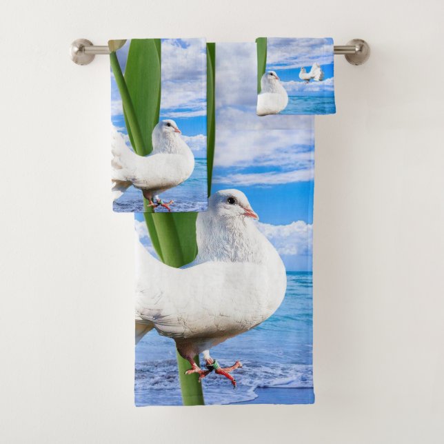 Serviettes de bain Set White Doves Tulip (En situation)