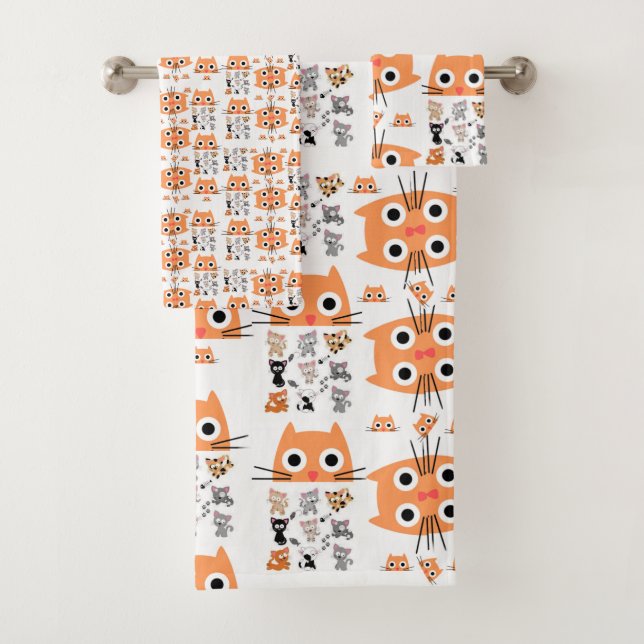 Serviettes de bain sets chats Whimsical (En situation)