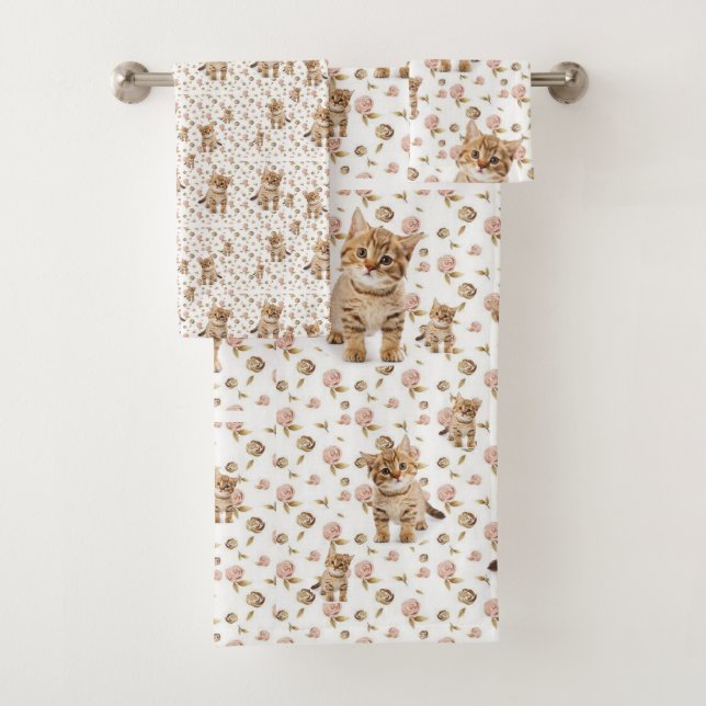 Serviettes de bain sets Floral Kittens (En situation)