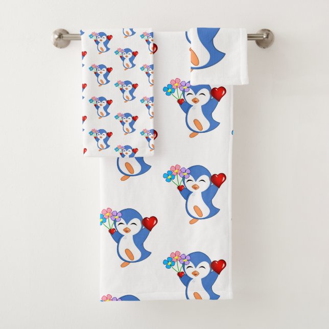 Serviettes de bain sets Saint Valentin Coeurs de p (En situation)