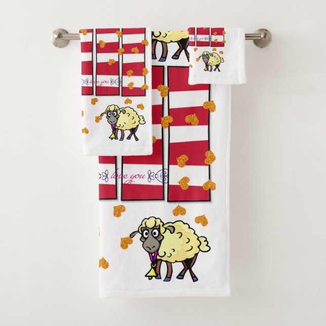 Serviettes de bain sets Saint Valentin Coeurs mout (En situation)
