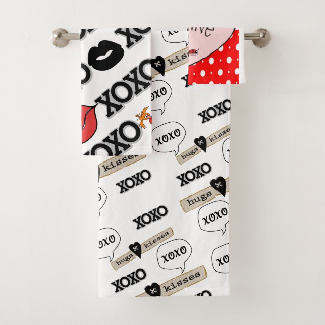 Serviettes de bain sets Saint Valentin Xoxo Coeurs (En situation)