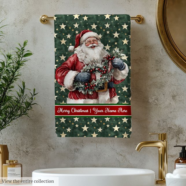 Serviettes de bain traditionnelles en aquarelle du (Traditional Santa Claus Watercolor Bath Towels)