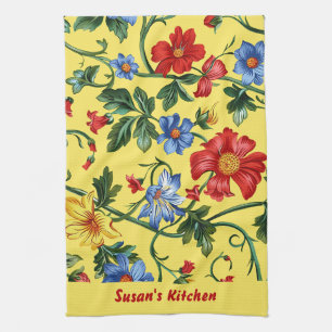 Serviettes de cuisine à fleurs jaunes