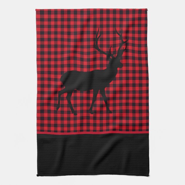 Serviettes de cuisine-Buffalo Plaid Deer (Vertical)