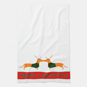 Serviettes de cuisine de teckel de Joyeux Noël