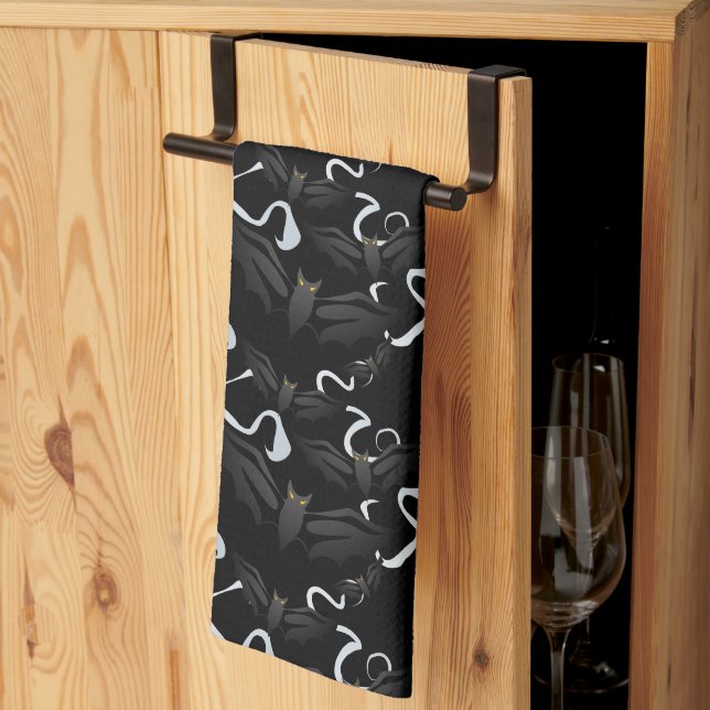 Serviettes de cuisine d'Halloween chauves-souris (Pliage en tiers)