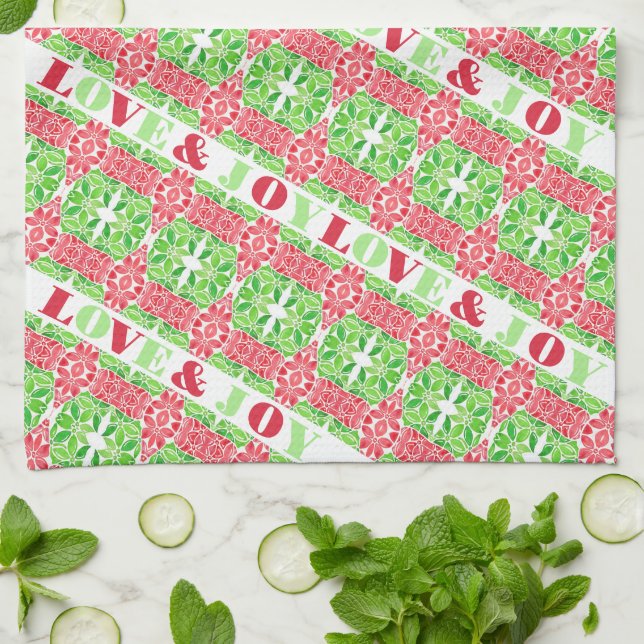 Serviettes de cuisine en mosaïque rouge et verte (Plié)