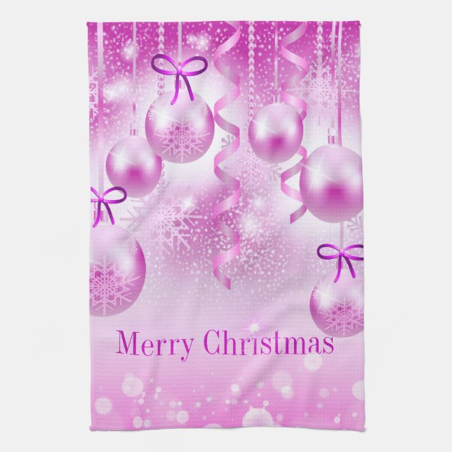 Serviettes de cuisine en ornement de Noël rose (Vertical)