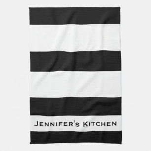 Serviettes de cuisine en rayures noir et blanc