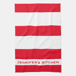 Serviettes de cuisine en rayures rouges et blanche
