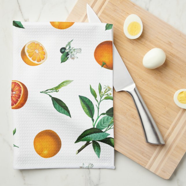 Serviettes de cuisine Feuille et orange Citrus (Quart Plié)