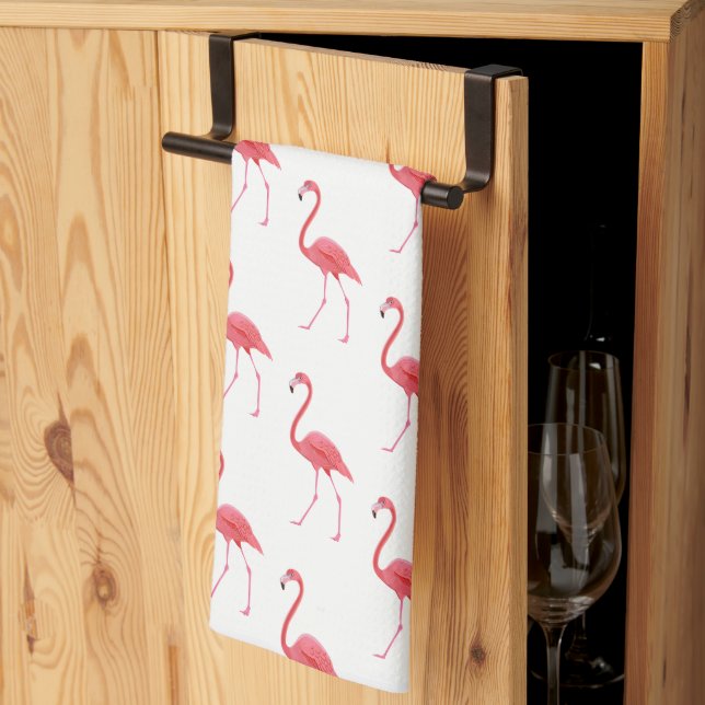 Serviettes de cuisine Flamant rose (Pliage en tiers)