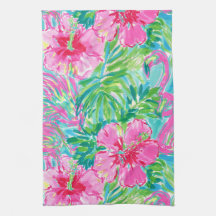 Serviettes de cuisine florales tropicales chic Fla