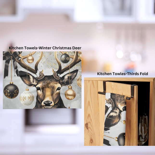 Serviettes de cuisine Noël hivernal Cerf (Brighten up any kitchen this Christmas with this elegant winter Christmas deer.)