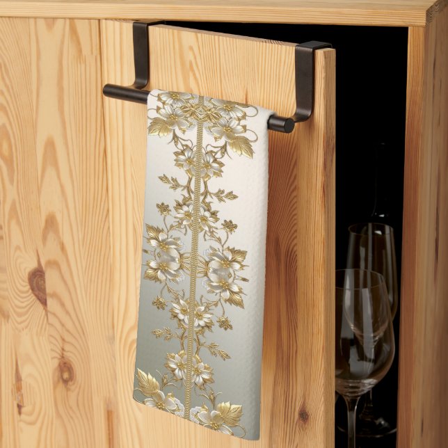 Serviettes de cuisine Ornat Floral Blanc (Pliage en tiers)