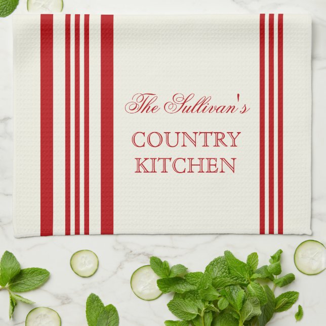 Serviettes de cuisine personnalisées à rayures de  (Plié)