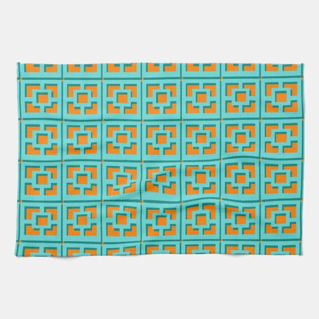 Serviettes de cuisine Retro Turquoise et Orange Tr (Horizontal)