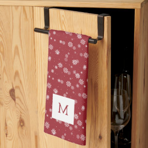 Serviettes de cuisine rouge monogramme