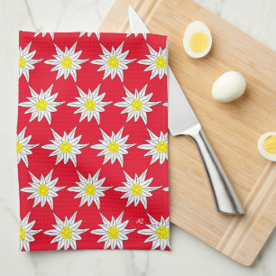 Serviettes de cuisine rouge Motif Edelweiss