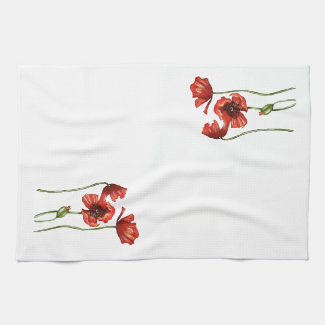 Serviettes de cuisine rouges de conception florale (Horizontal)