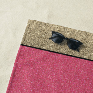 Serviettes de plage en Coral/Gold Parties scintill