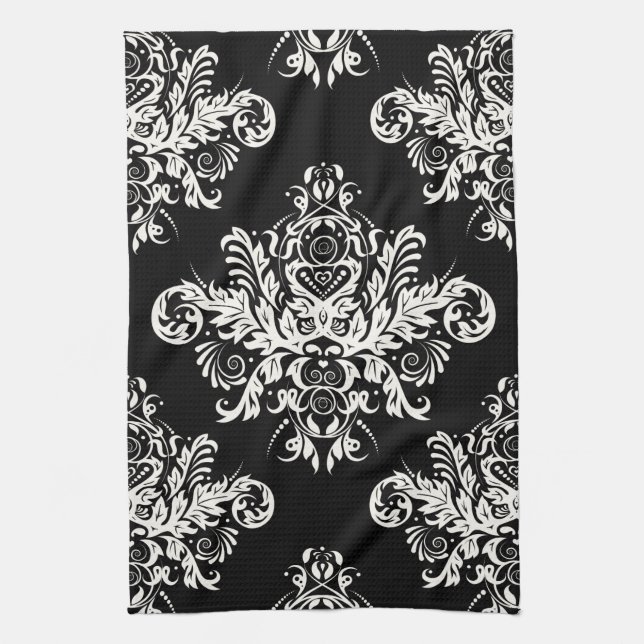 Serviettes de plat élégantes noires et blanches (Vertical)