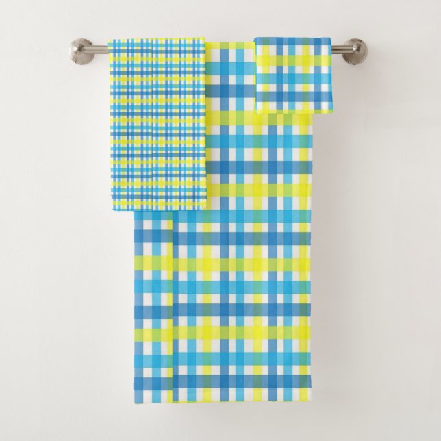Serviettes De Salle De Bain Jeux Plaid Bleu Jaune (En situation)