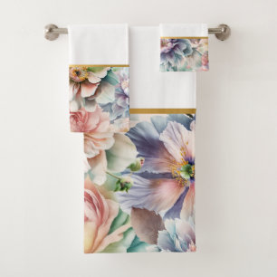 SERVIETTES DE SALLE DE BAINS BLANCHE FLEURIE AU PR