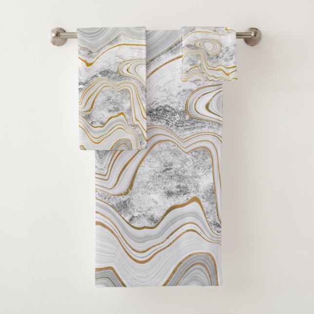 SERVIETTES DE SALLE DE BAINS EN Marbre gris Or (En situation)