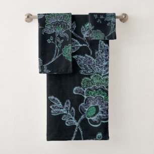 SERVIETTES DE SALLE DE BAINS FLEURIE NOIR PERSONNA