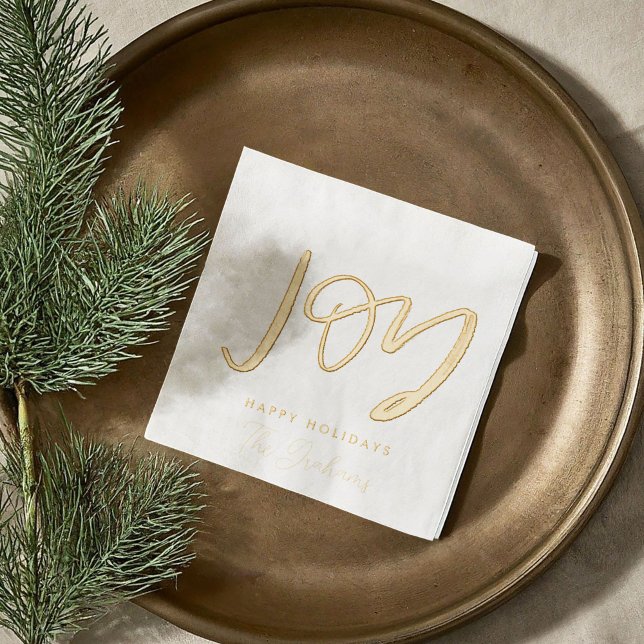 Serviettes de serviettes de table à huile de vacan (Joy Hand-Lettered Holiday Gold Foil Christmas Cocktail Napkins)