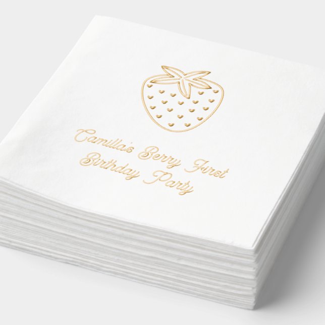 Serviettes d'or personnalisées Berry First Birthda (Détail)