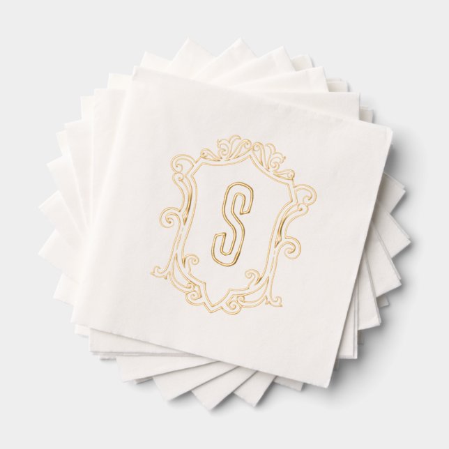 Serviettes empilées en or de la crête de monogramm (Insitu (empilé))