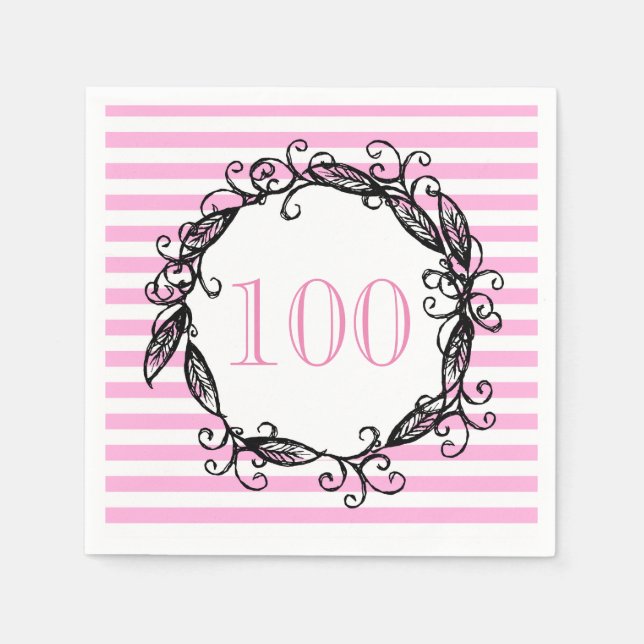Serviettes En Papier 100e anniversaire femme rose blanc noir Tourbillon (Devant)