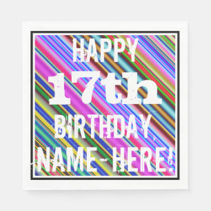 Serviettes En Papier 17ème anniversaire vibrant et coloré + Nom fait