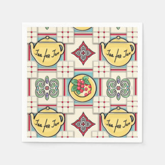 Serviettes En Papier 1940 Motif de cuisine avec théières jaunes