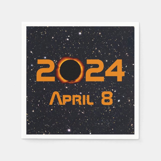 Serviettes En Papier 2024 Éclipse solaire totale Date Ciel étoilé (Devant)