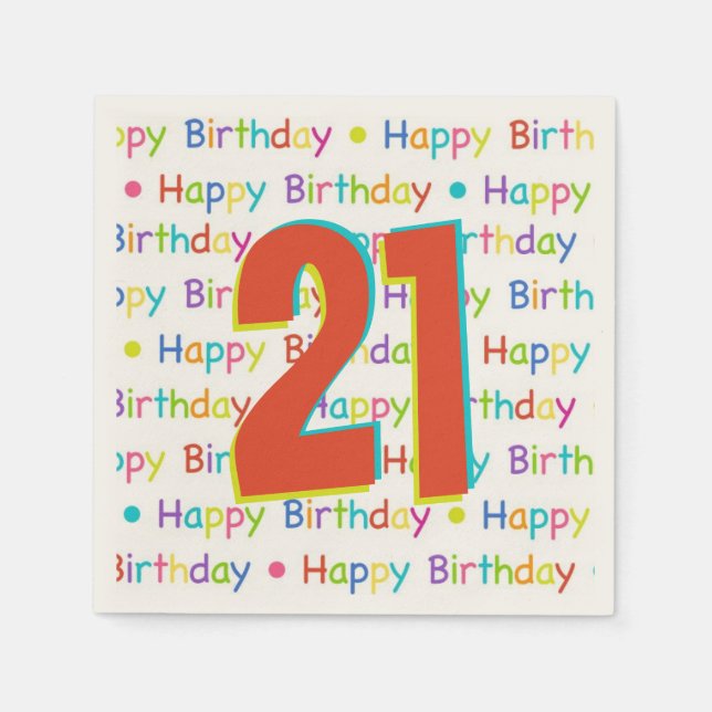 Serviettes En Papier 21e anniversaire de fête âge personnalisable (Devant)