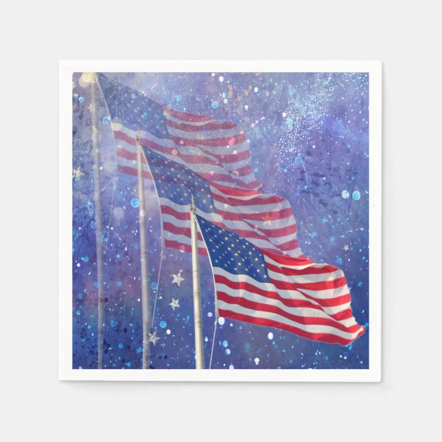 Serviettes En Papier 3 drapeaux serviettes, patriotique avec ciel étoil (Devant)